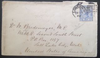 Qv 1884 Cover To Usa With 2 1/2d Blue Stamp