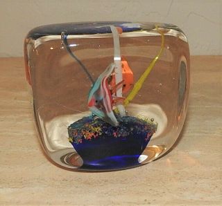 Hand Blown Fish Bowl Aquarium Art Glass Paperweight Square 2 Angel Fish