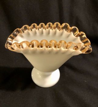 Vintage Fenton Glass Peach Crest Mini Fan Vase Crimped Ruffle 4 1/2 "