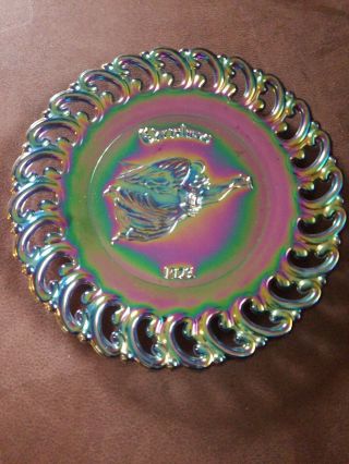 Christmas 1972 Amethyst Carnival Glass Plate Le Smith Glass Angel Vintage Gift
