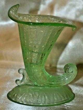 Fenton Glass Ming Green Cornucopia Taper Candle Holder 6 " Tall