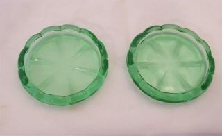 Set Of 2 Vintage Green Depression Glass Coaters 4 " Round