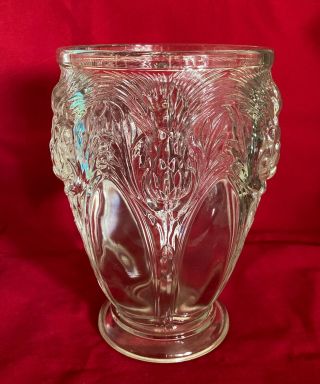 Gorgeous Vintage Marked Verlys Clear Glass Vase W/ Embossed Thistles 9 5/8 "