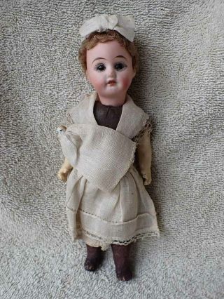 Sweet Antique German Bisque Head Doll Holding Baby 6 1/2 "