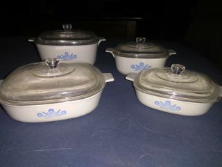 Vintage Corning Ware Plastic Play Toy Dishes Blue Cornflower Set Of 4
