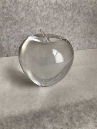 Vintage Tiffany & Co Heavy Crystal Apple Paperweight With Stem - Etch - Signed