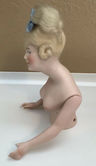 Antique All Bisque Half Doll With Wig & Jointed Arms,  4 - 5” Germany 2