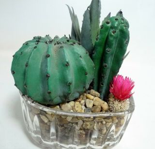 Heavy Lead Crystal Heart Shaped Candy Dish 3 " Tall 5 " Southwestern Cactus