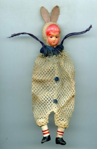 Antique Clown Doll Celluloid Head Fish Net Body Hand Painted Shoes