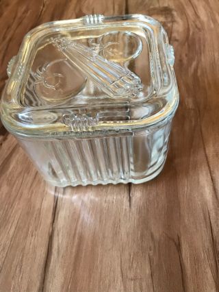 1930’s Vintage Federal Clear Tomato Ribbed Refrigerator Covered Jar