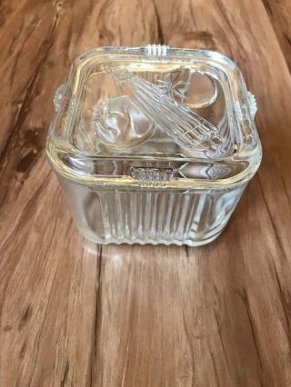 1930’s Vintage Federal Clear Tomato Ribbed Refrigerator Covered Jar 3