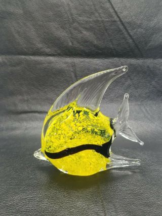 Art Glass Hand Blown Angel Fish Yellow Black Paperweight Aquatic Figurine