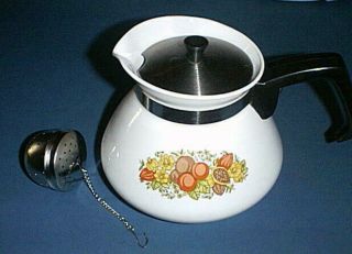 Corning Ware Stove Top 6 - Cup Teapot P - 104 - B And Tea Ball Infuser - Spice Of Life