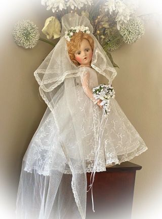 Gorgeous & Htf 21” Vintage Madame Alexander Composition Wendy Ann Bride Doll