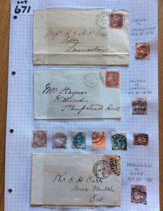 Gb Queen Victoria Duplex Postmarks On 3 Covers & 9 Stamps Album Page (lot 671)