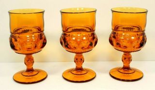 Vintage Indiana Glass Kings Crown Wine Goblets Amber Thumbprint 6 " _8oz Set Of 3