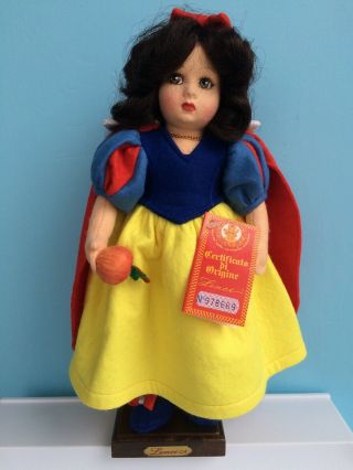 Vintage Snow White 13 Inch Doll By Lenci Italy Made Of Felt With Wooden Stand