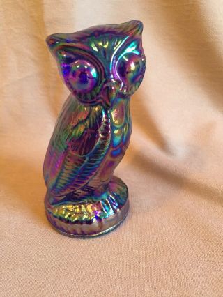 Vintage Blue Purple Carnival Glass Owl Figurine Paper Weight