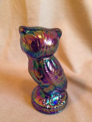 Vintage Blue Purple Carnival Glass Owl Figurine Paper Weight 2