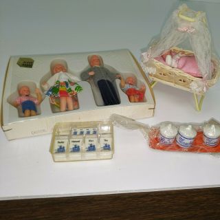 Vintage Dollhouse Artisan Baby Doll In Bassinet Made In West Germany,  Dolls