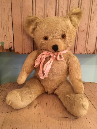 Antique Toy Stuffed Teddy Bear Mohair Fur Glass Eyes 1900 - 1930 14