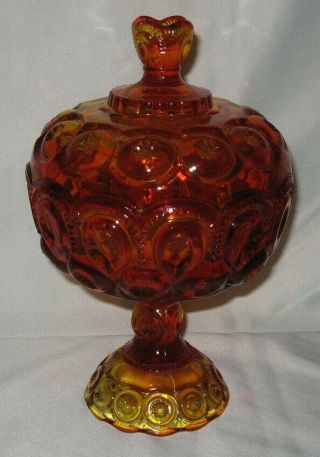 L E Smith Moon And Stars Amberina Orange Compote With Lid 9.  75 " Le Chip