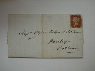 1841 1d Red Imperf.  Unplated.  Entire With London 