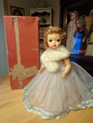 Vintage Terri Lee Doll Formal Type Dress/fur Stole Strawberry Blonde? W/box 16 "
