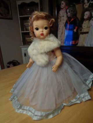 Vintage Terri Lee Doll Formal Type Dress/Fur Stole Strawberry Blonde? W/Box 16 