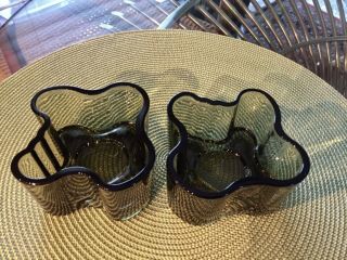 Two Iittala Moss Green Glass Votives in VGC,  Designed by Aalto,  Made in Finland 2
