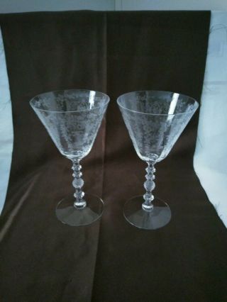 2 - Cambridge Glassware Water Goblets.  Diane - Clear,  Stem 3122.  7 1/4 ".