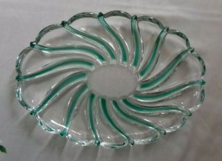 Mikasa Peppermint Green Swirl Lead Crystal Candy Dish Small Holiday Cookie Plate 2