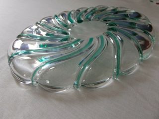 Mikasa Peppermint Green Swirl Lead Crystal Candy Dish Small Holiday Cookie Plate 3