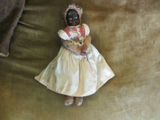 Vintage Antique Old Early 1900s Black Americana Woman Doll Cloth Body In Dress