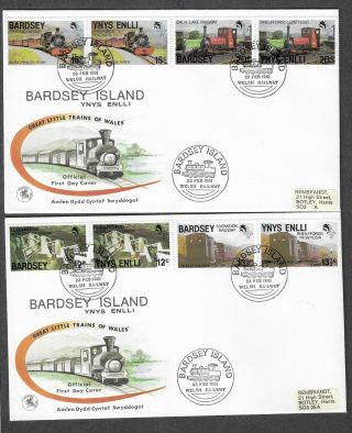 Uk Local Stamps - Wales Little Trains,  Set Of 4 Pairs 2x Fdc,  Bardsey Island 1981