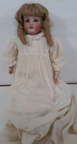 Lovely Antique German Kestner ? 154 Bisque Head Doll 21 " Leather Body Blue Eyes