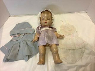 Vintage 1940s Effanbee Candy Kid Girl Baby Doll With Outfits
