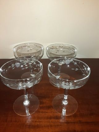 Princess House Heritage Set Of 4 Champagne Hand Blown Crystal Stemware Glasses