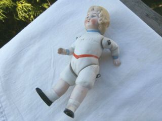Antique German All Bisque,  Jointed Girl Doll Molded Clothes,  Hair,  Shoes