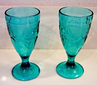 Jg Durand France Teal Water Goblets Fruits Grapes Apples Pears Cheries