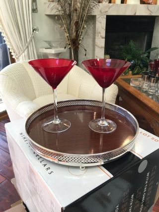 Ruby Red Martini Glasses,  Clear Stems