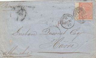 Gb Cover,  Qv,  4d Pale Red Stamp Posted From London To France 1862