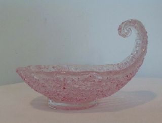 Vint.  Mid - Century Fratelli Toso Murano Italy Pink Overshot Art Glass Shell Dish