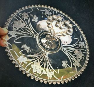 Imperial Candlewick 12 " Serving Tray Center Open Handle Sterling Silver Overlay