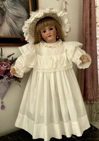 Antique White Cotton Lawn Dress For Xtra Large Jumeau,  Bru Or German Doll