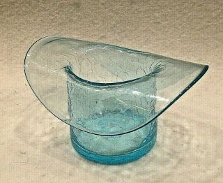 Blenko Mini Crackle Glass Cowboy Or Top Hat Aqua Blue Nr