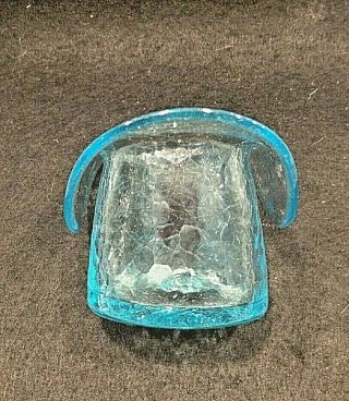 Blenko Mini Crackle Glass Cowboy or Top Hat Aqua Blue NR 2