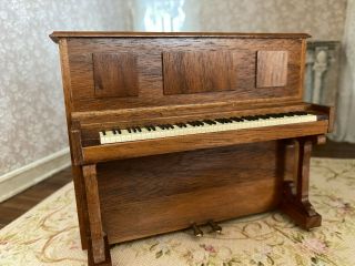 Vintage Miniature Dollhouse 1:12 Artisan Carved Wood Standing Upright Piano Ooak
