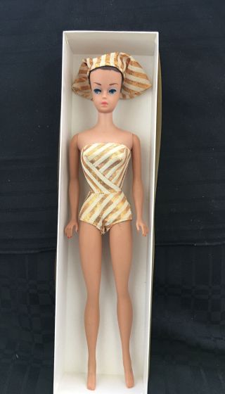 Vintage Barbie Fashion Queen W/ Gold Zebra Swimsuit & Turban & A Box