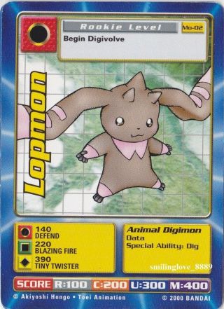 2000 Digimon The Movie Digi - Battle Ccg Promo Card - Mo - 02 Lopmon Rookie Level Nm